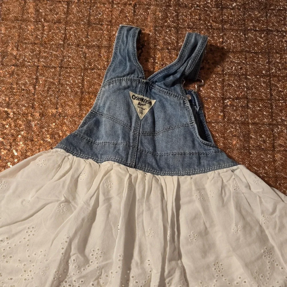 OshKosh‎ Bgosh Girls Denim Dress Overalls Eyelet Skirt Size 2T